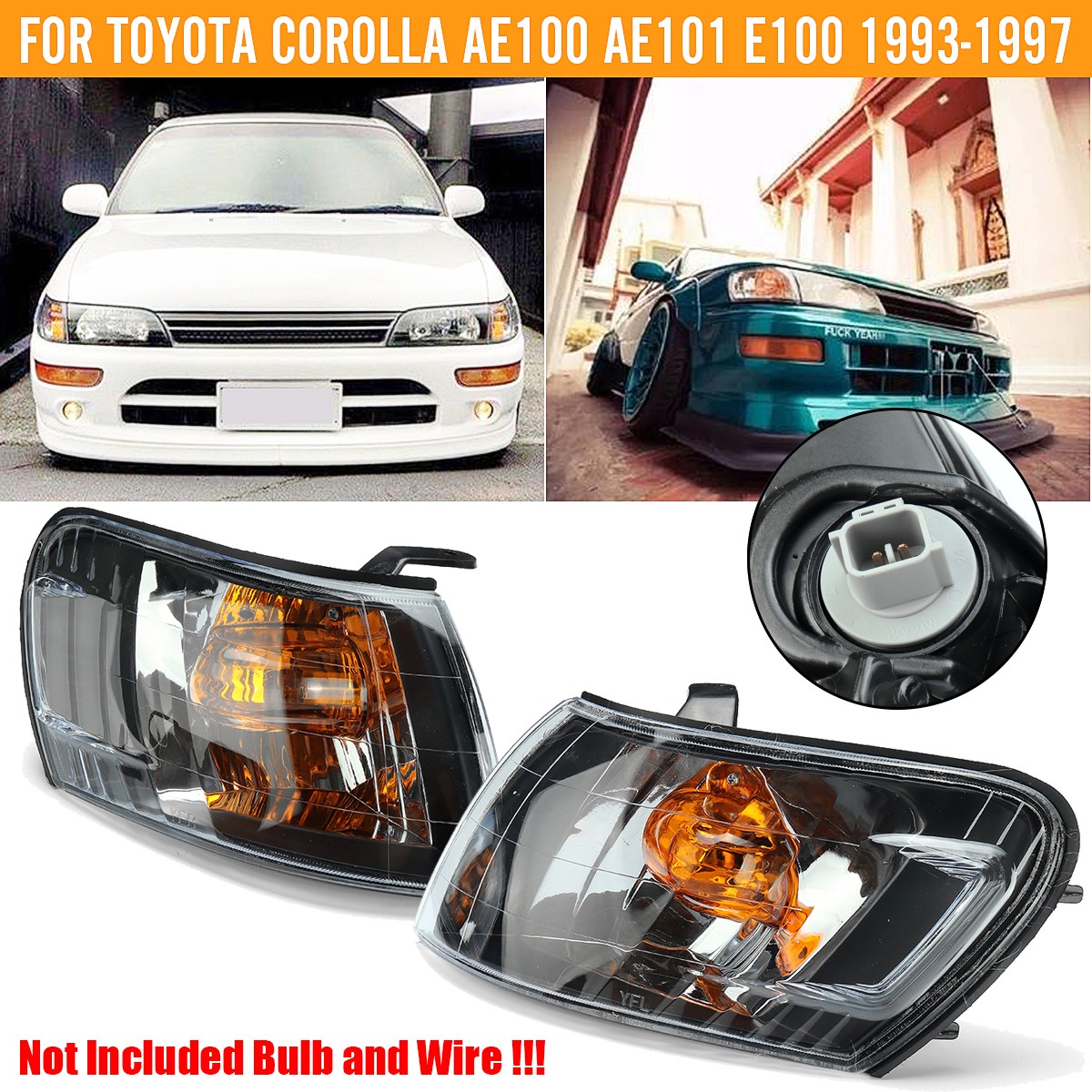 For 93-97 Toyota Corolla Pair Black Headlights Corner Signal Light Lens Cover
