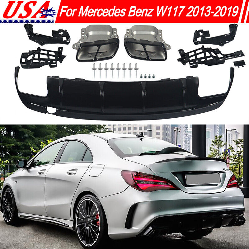 For Mercedes Benz W117 CLA250 CLA45 AMG 2013-2019 Rear Diffuser Lip W Tailpipes