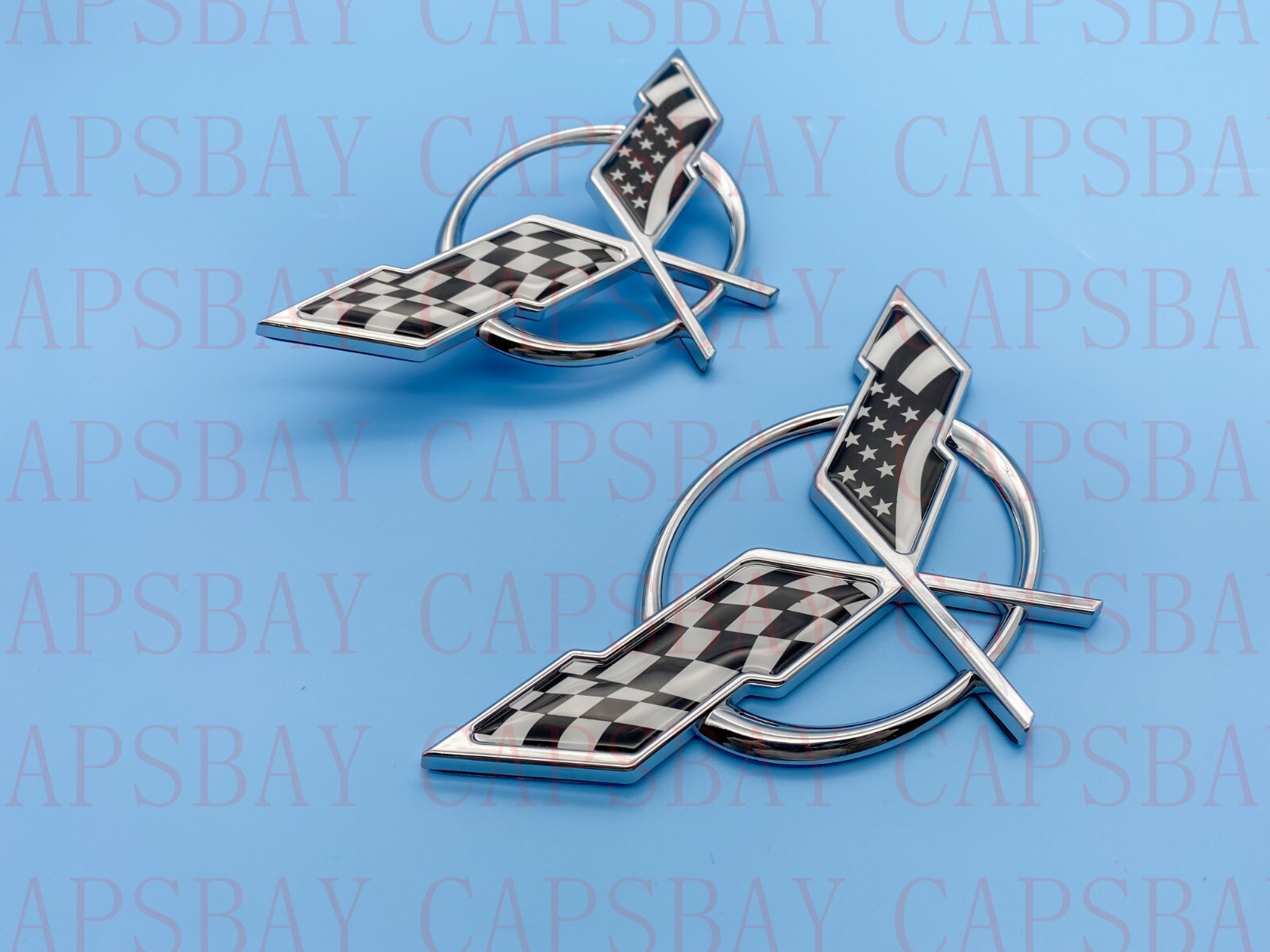 1997 - 2004 Corvette C5 Front Nose Emblem and Rear Deck Lid Emblem Chrome Flag