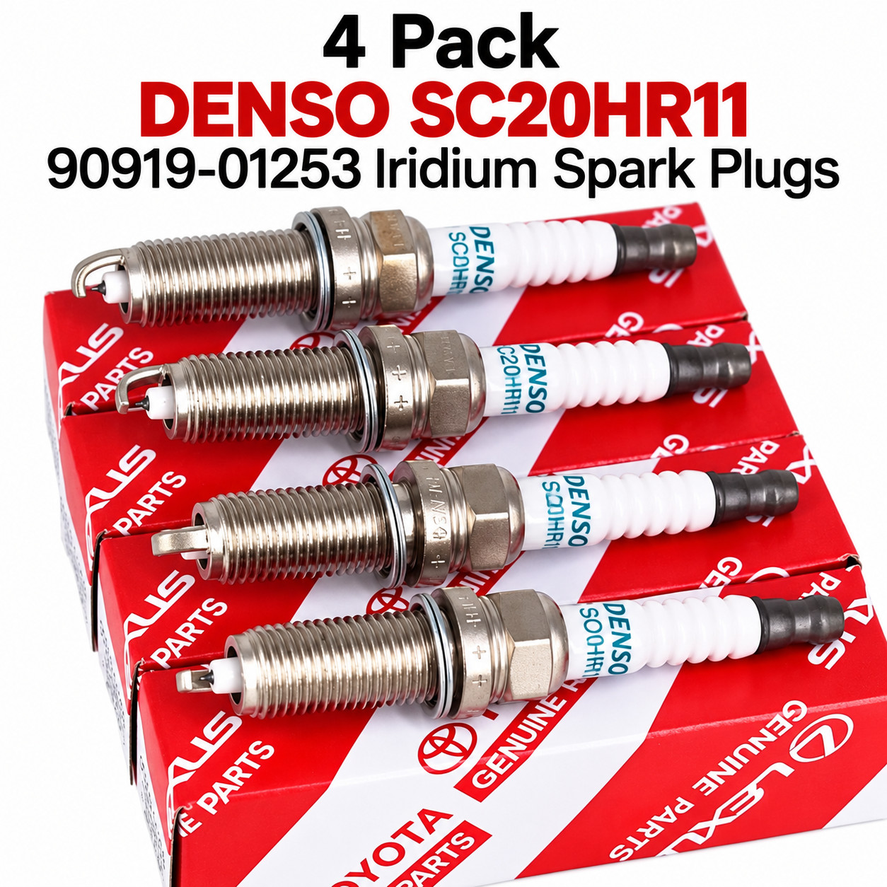 4 Pack DENSO 90919-01253 Iridium Spark Plugs SC20HR11 3444 OEM Toyota Lexus