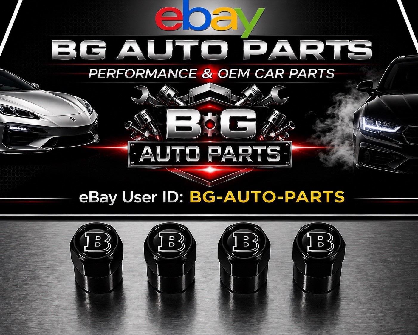 Brabus B Logo Black Aluminum Tire Valve Stem Caps Air Caps Set of 4 Mercedes NEW