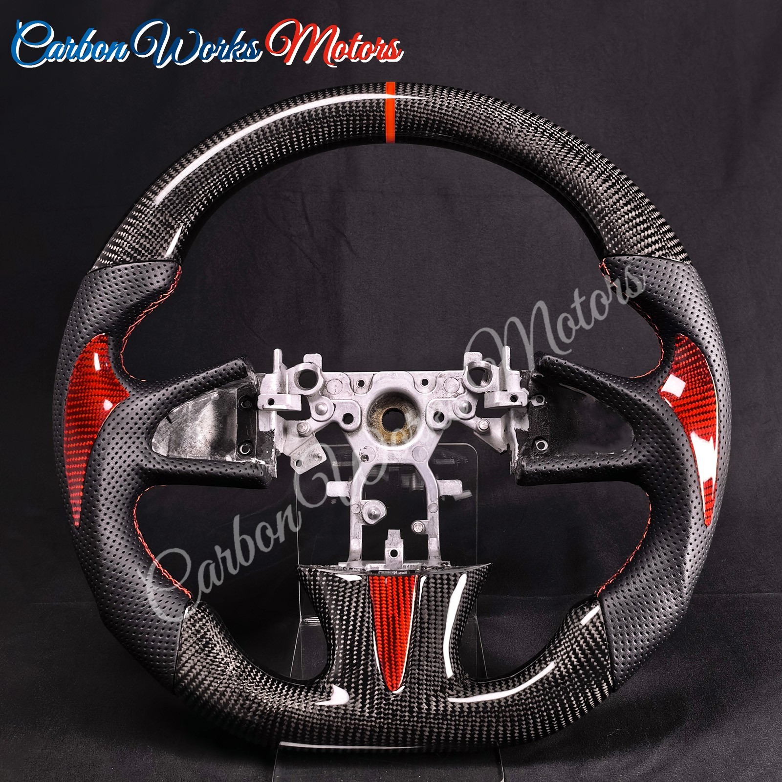 Real Carbon Fiber Steering Wheel For INFINITI Q50 2014-2017 W/CF Red Devil Horns