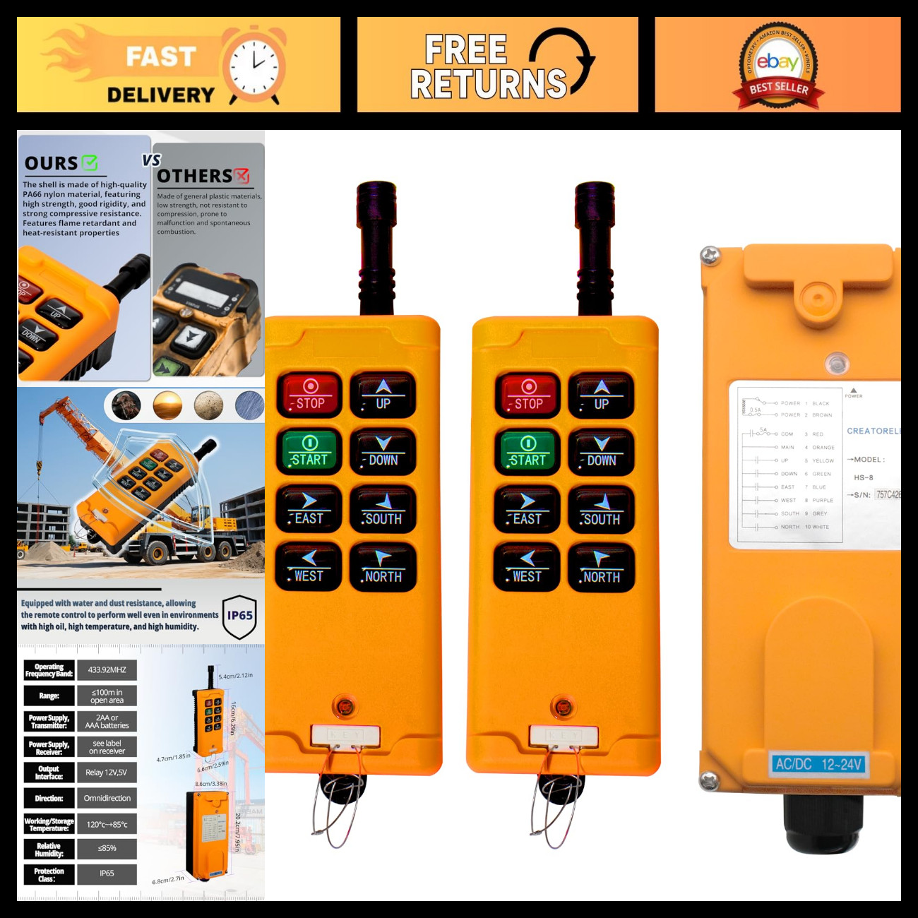 8-Key 12V Dump Trailer Remote Control - Wireless, Heavy-Duty, Easy Operation