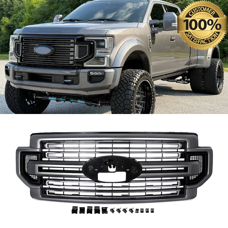 Carbonized Gray Front Grille For 2020-2022 Ford F-250 F-350 Super Duty Limited