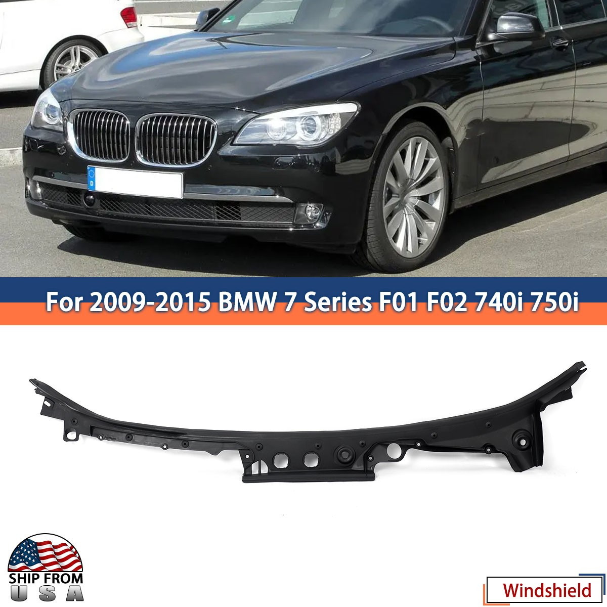 For 2009-15 BMW F01 F02 740i 750i Windshield Wiper Cowl Grille Panel Vent Cover