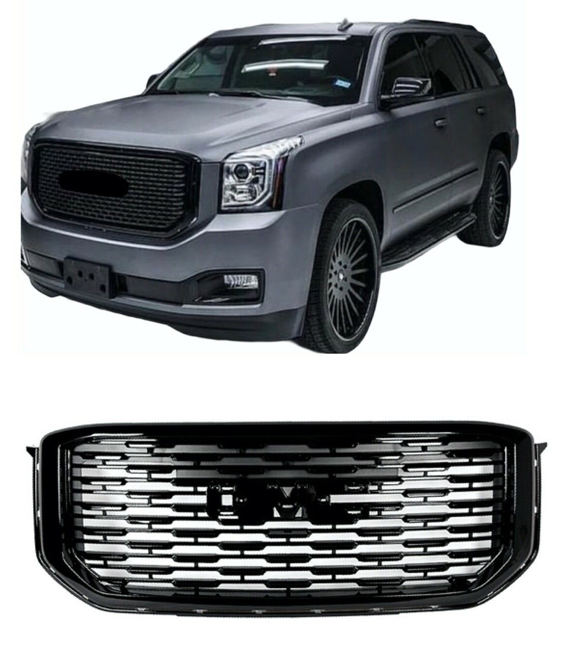 For 14 20 GMC Yukon Denali Style Gloss Black Front Upper Bumper Grill Mesh