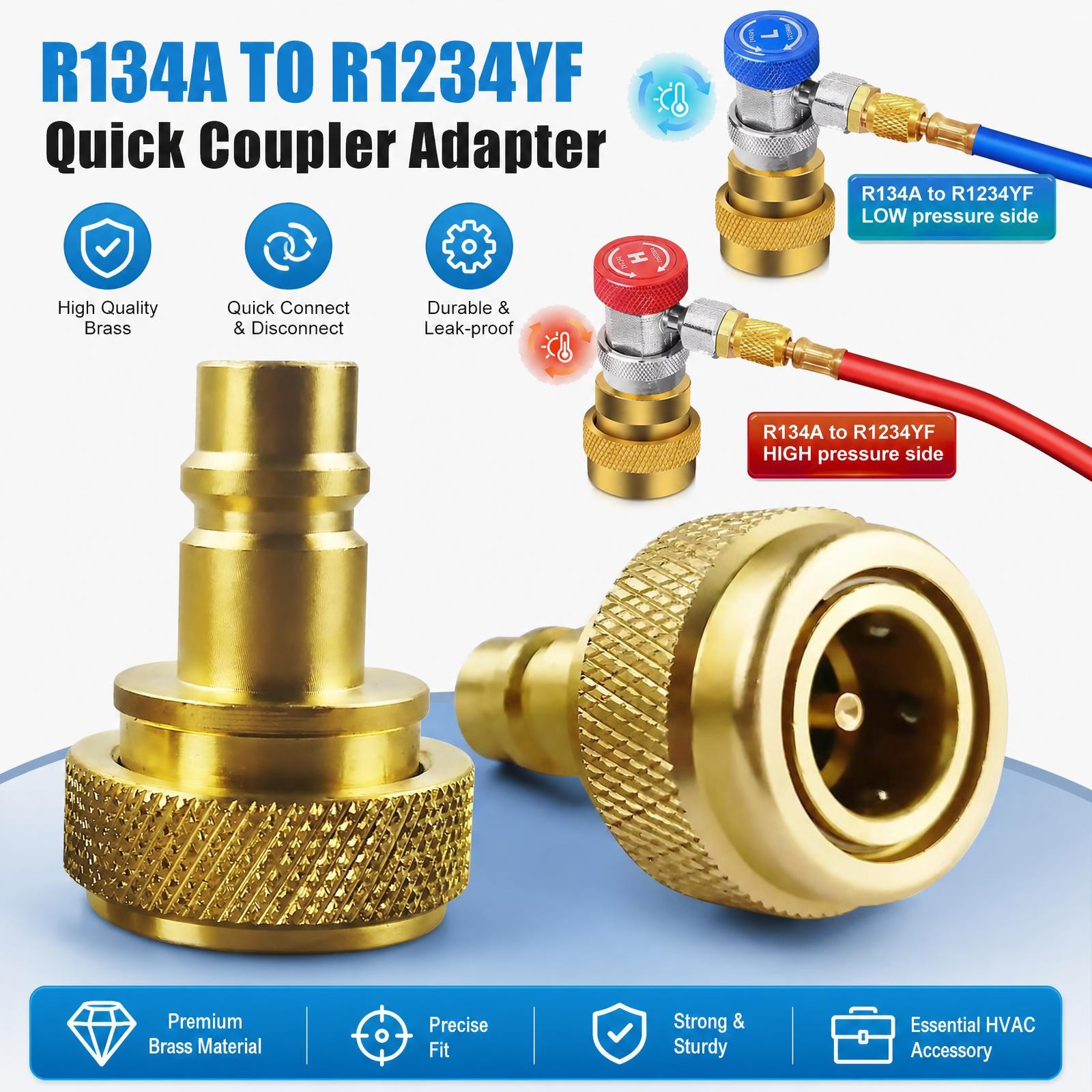 R134A to R1234YF Quick Couplers Kit Adapter Adjustable High & Low Connection