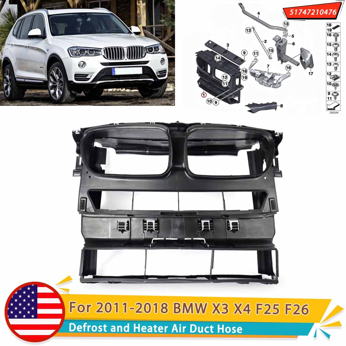 For 2011-2018 BMW X3 F25 X4 F26 Defrost & Heater Air Duct Hose Black 51747210476