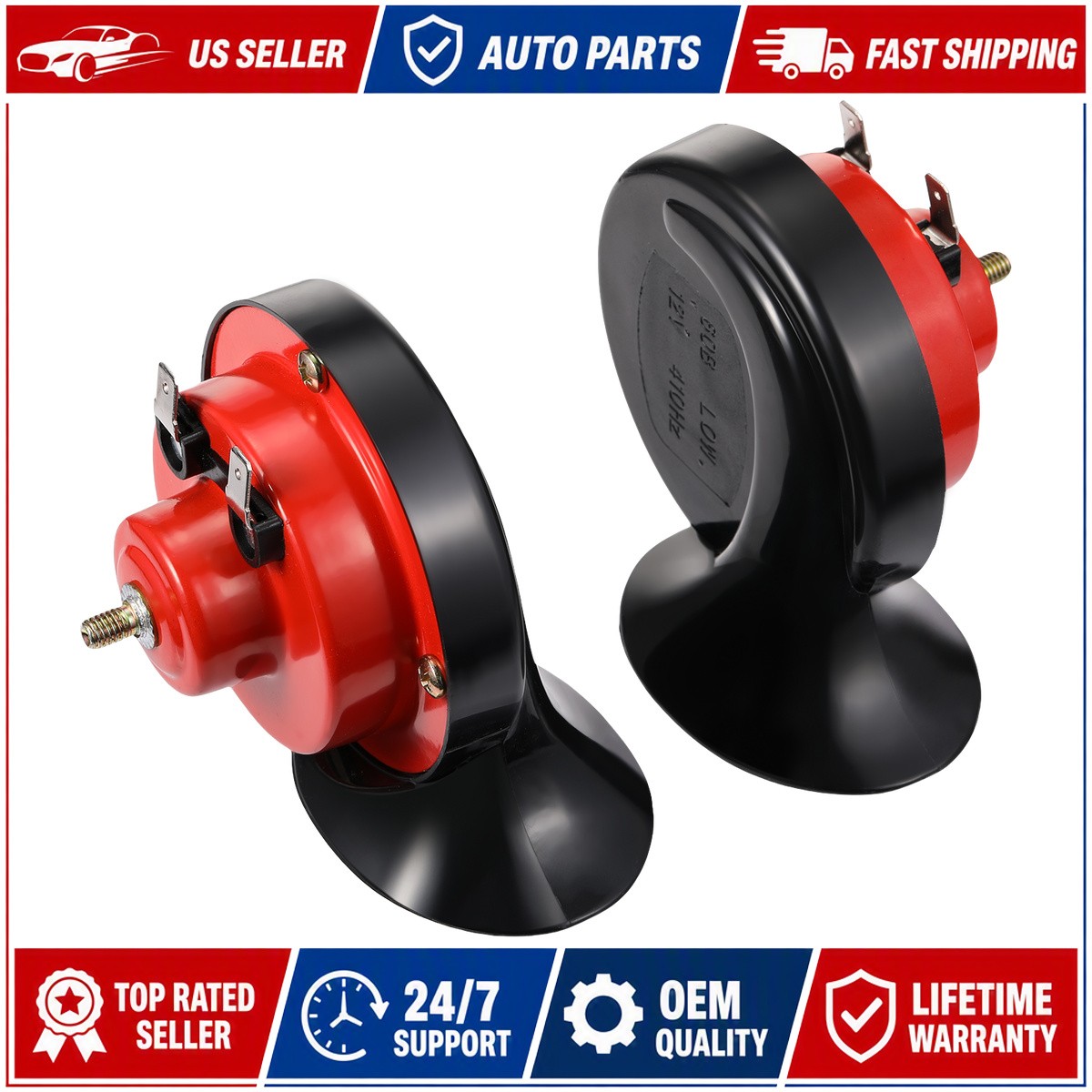 2 Pack Red Train Horn 12V Super Loud Kit for Bike Marine Replacement