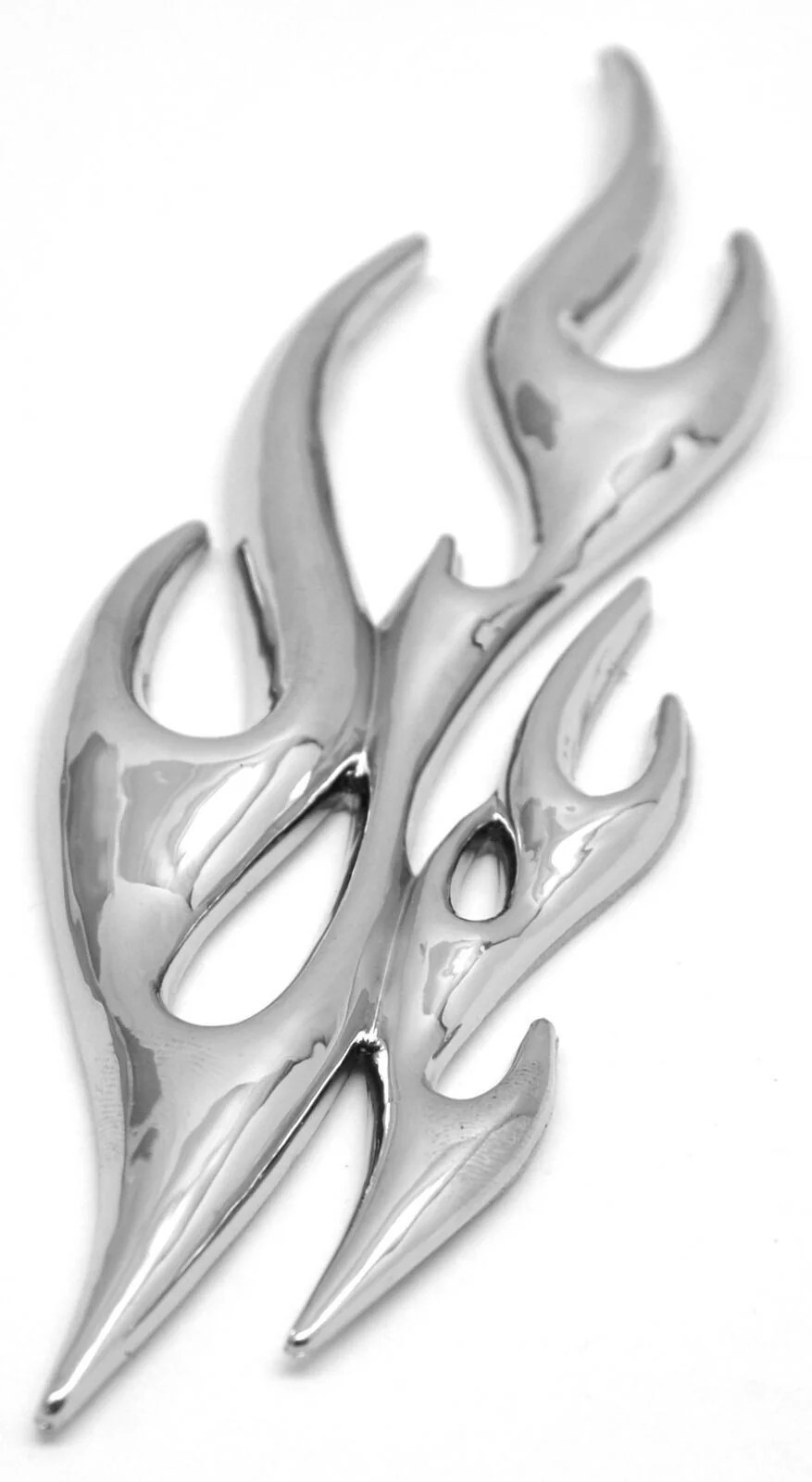 Cutout 3D Flame Accent Facing Left Chrome Plastic Tape Mount 7 5/8\