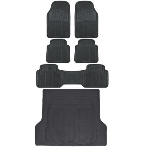 Complete (1st, 2nd, 3rd Row & Cargo) Set All Weather Rugged Rubber Mats, Black