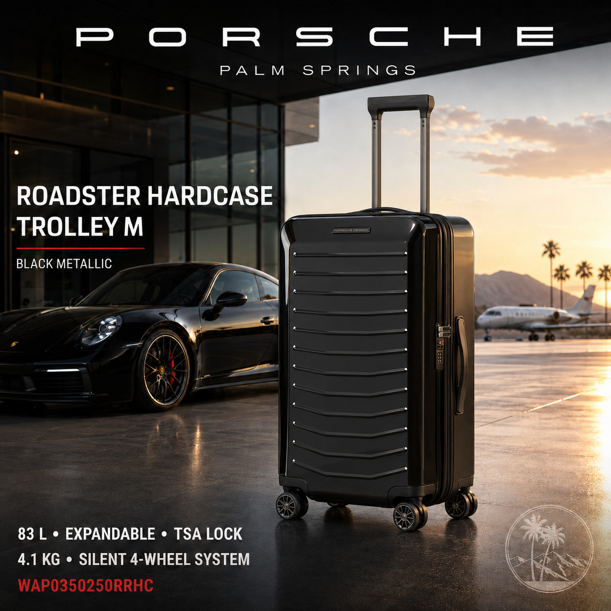 Genuine Porsche Design Roadster Hardcase Trolley M Black WAP0350250RRHC