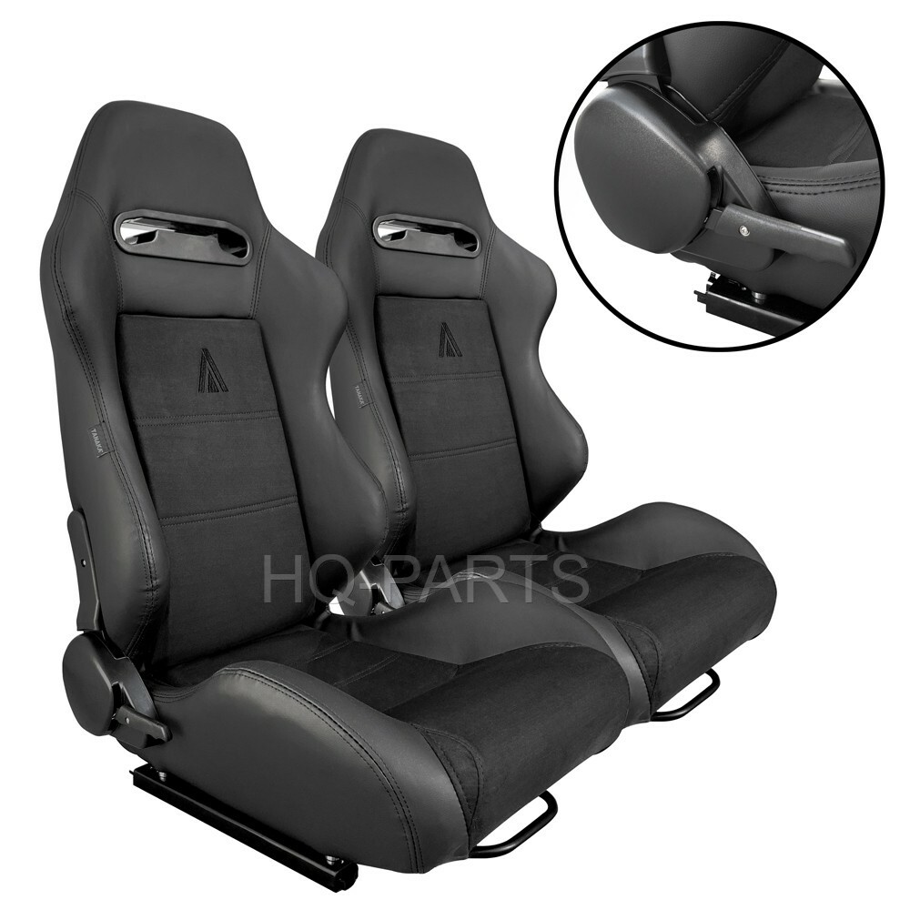 2 X TANAKA BLACK PVC LEATHER & BLACK SUEDE RACING SEATS RECLINABLE FITS CAMARO