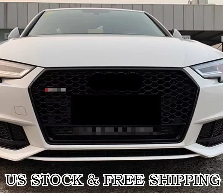 RS4 Style Front Honeycomb Mesh Grill for Audi A4 S4 B9 2017-2019 Gloss Black