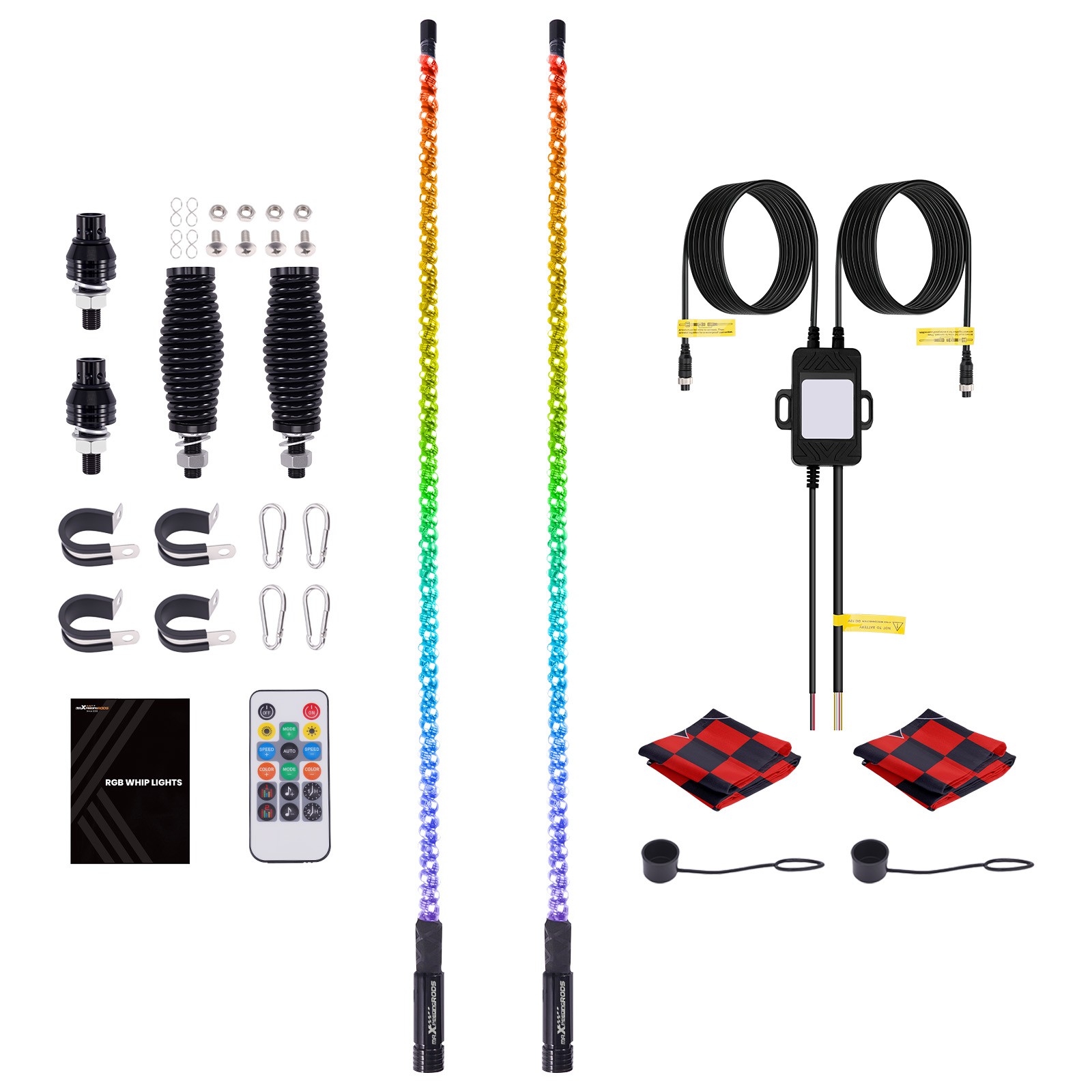 2PCS 4FT LED Whip Spiral Chasing RGB Whip Lights For Can Am Polaris RZR UTV ATV