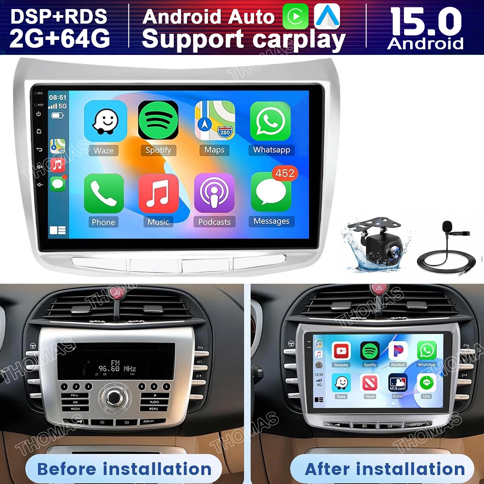 For Lancia Delta 2009-2019 Car Radio Android 15 CarPlay Stereo GPS Navi 2G+64G