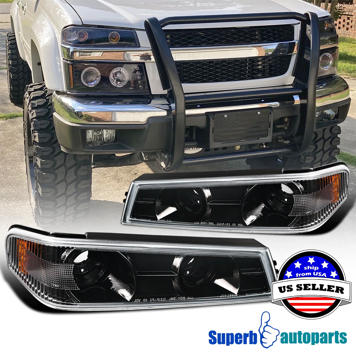 Fits 2004-2012 Chevy Colorado GMC Canyon Shiny Black Signal Lamps Corner Lights Fits 2004-2012 Chevy Colorado GMC Canyon Shiny Black Signal Lamps Corner Lights