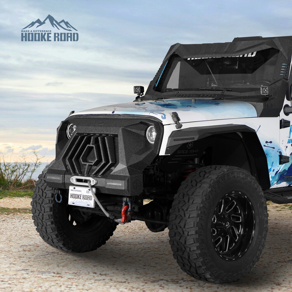 FIT JEEP WRANGLER JK 2007-2018 STEEL MADMAX FRONT GRILLE BUMPER W/TURN SIGNAL