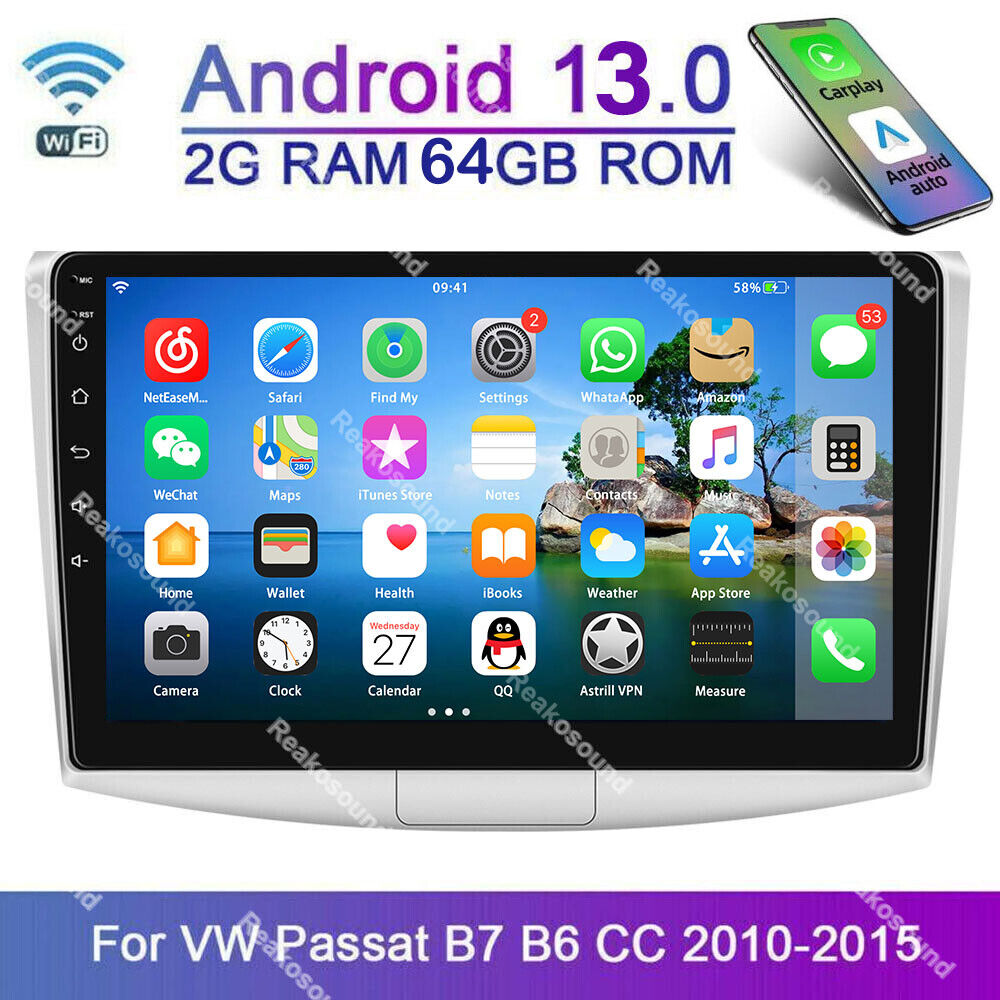 64G Android 13 Car Stereo Radio GPS Navi Player For 2010-2015 VW Passat B7 B6 CC