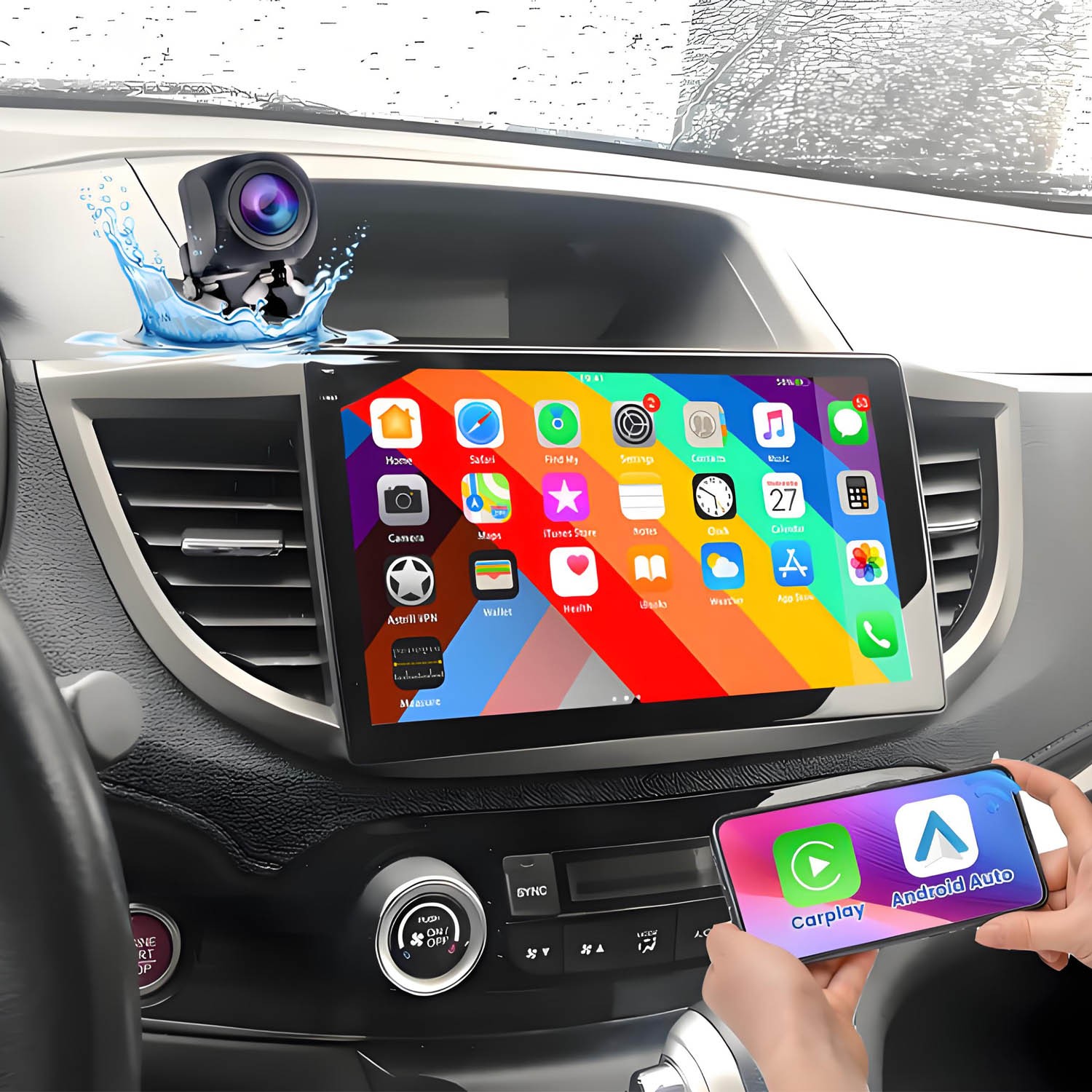 4G+64GB Android 13 Apple Carplay For Honda CRV 2012-2016 Car Stereo Radio Camera