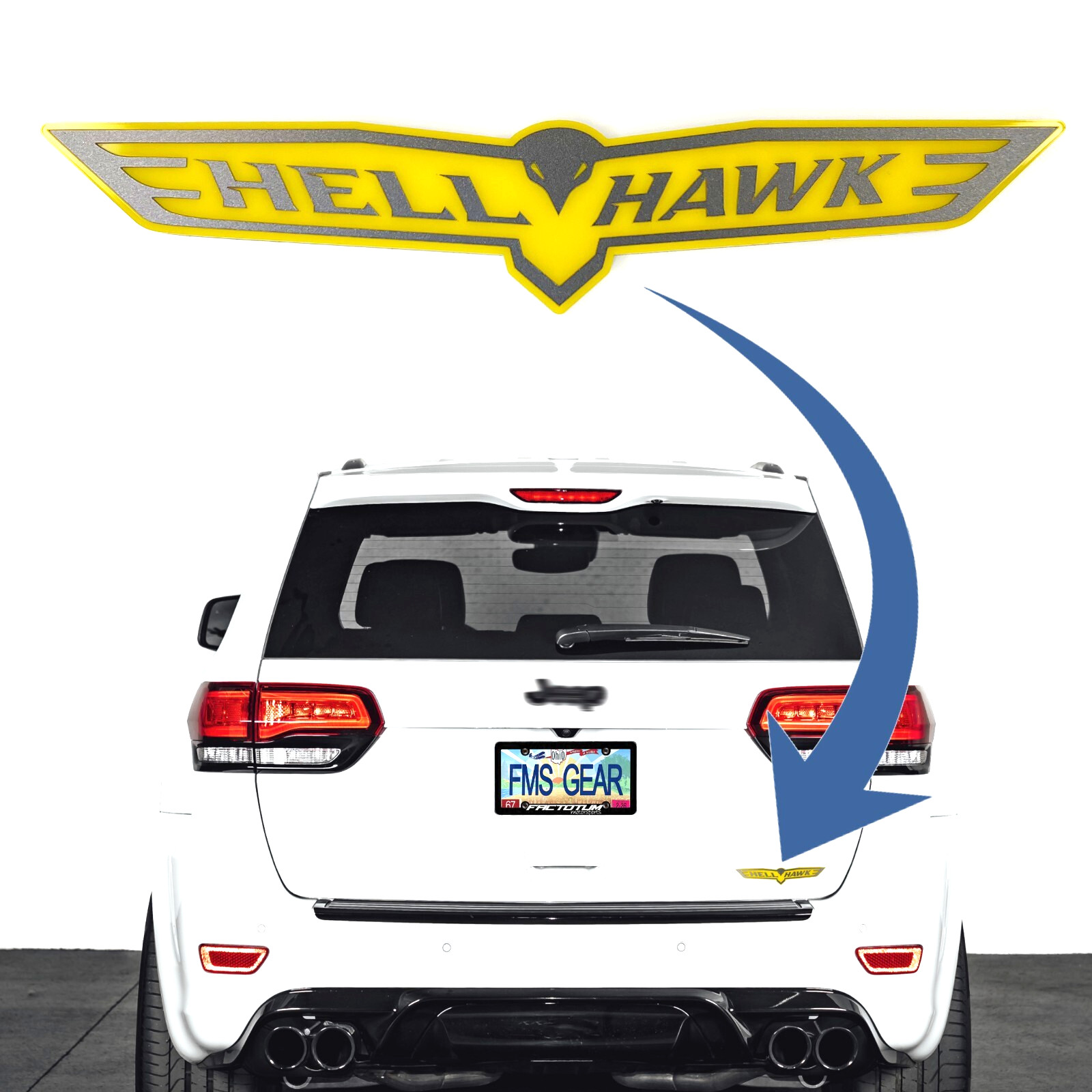 1 Yellow HELLHAWK Emblem fits Jeep Trackhawk Grand Cherokee Liftgate Badge Wk2