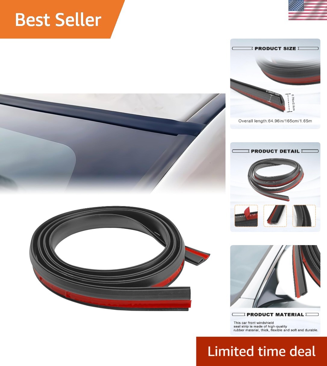 Universal 1.7M H-Shape Windshield Seal Strip - Weather Resistant for All Cars