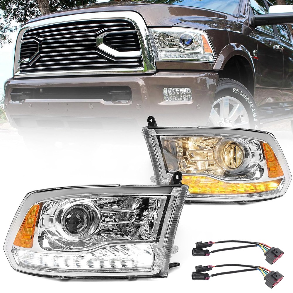 For 2009-2018 Dodge Ram 1500 2500 3500 Pickup w/LED Projector Chrome Headlights
