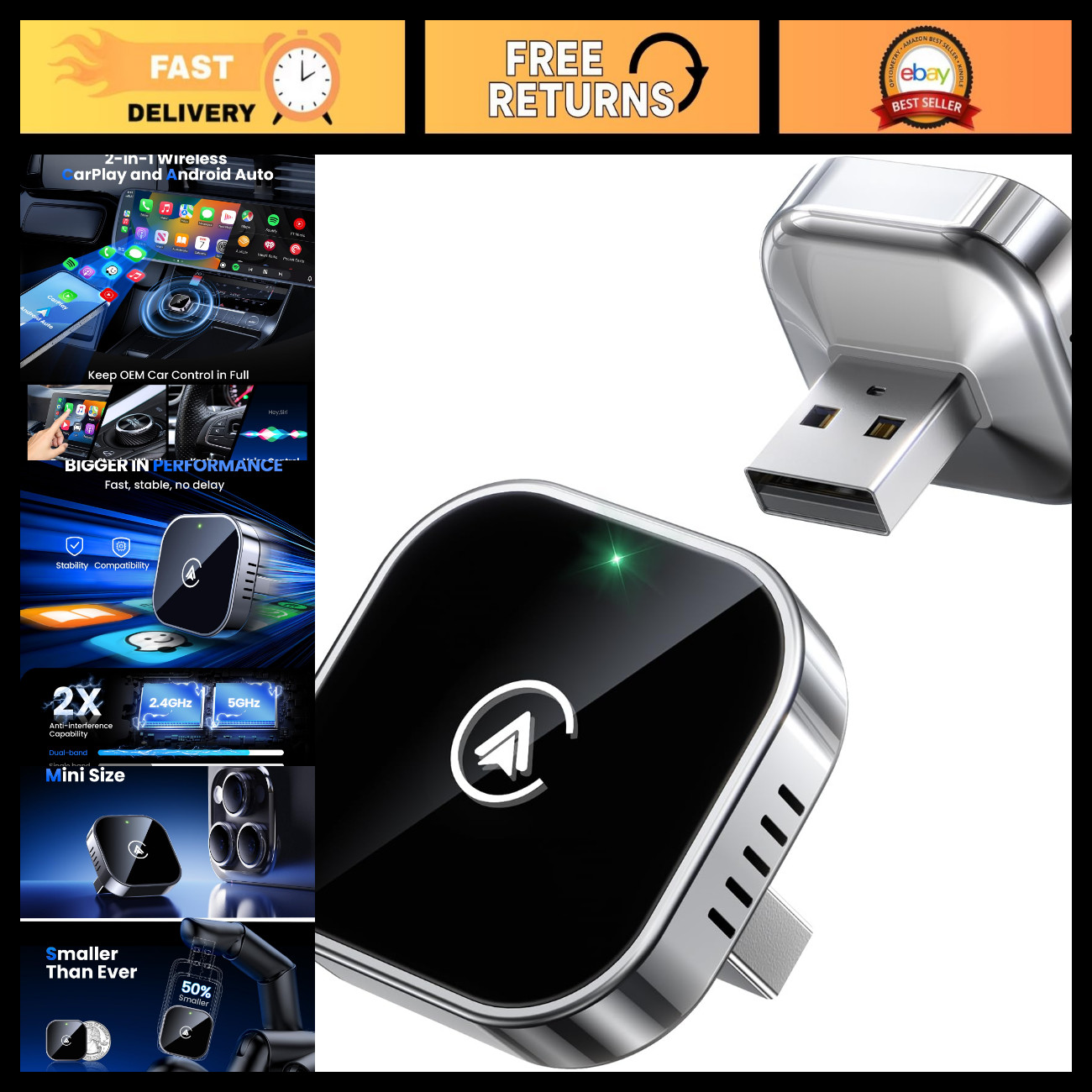 2-in-1 Wireless CarPlay & Android Auto Adapter for Seamless Connectivity