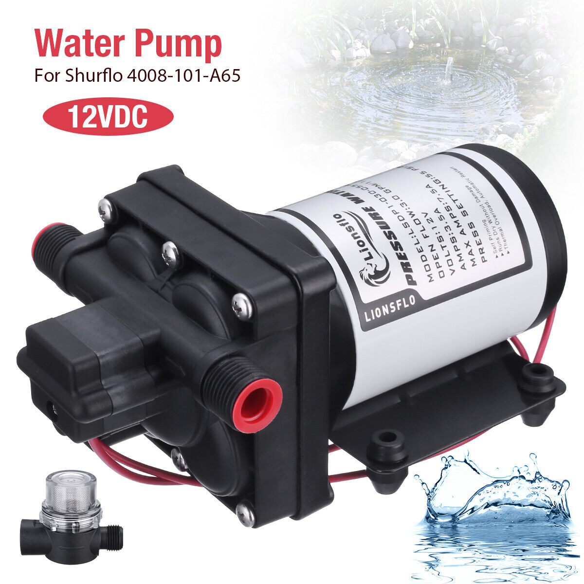 RV Marine Water Pump 12V 3.0 Gpm with Strainer For Shurflo 4008-101-A65 Camper