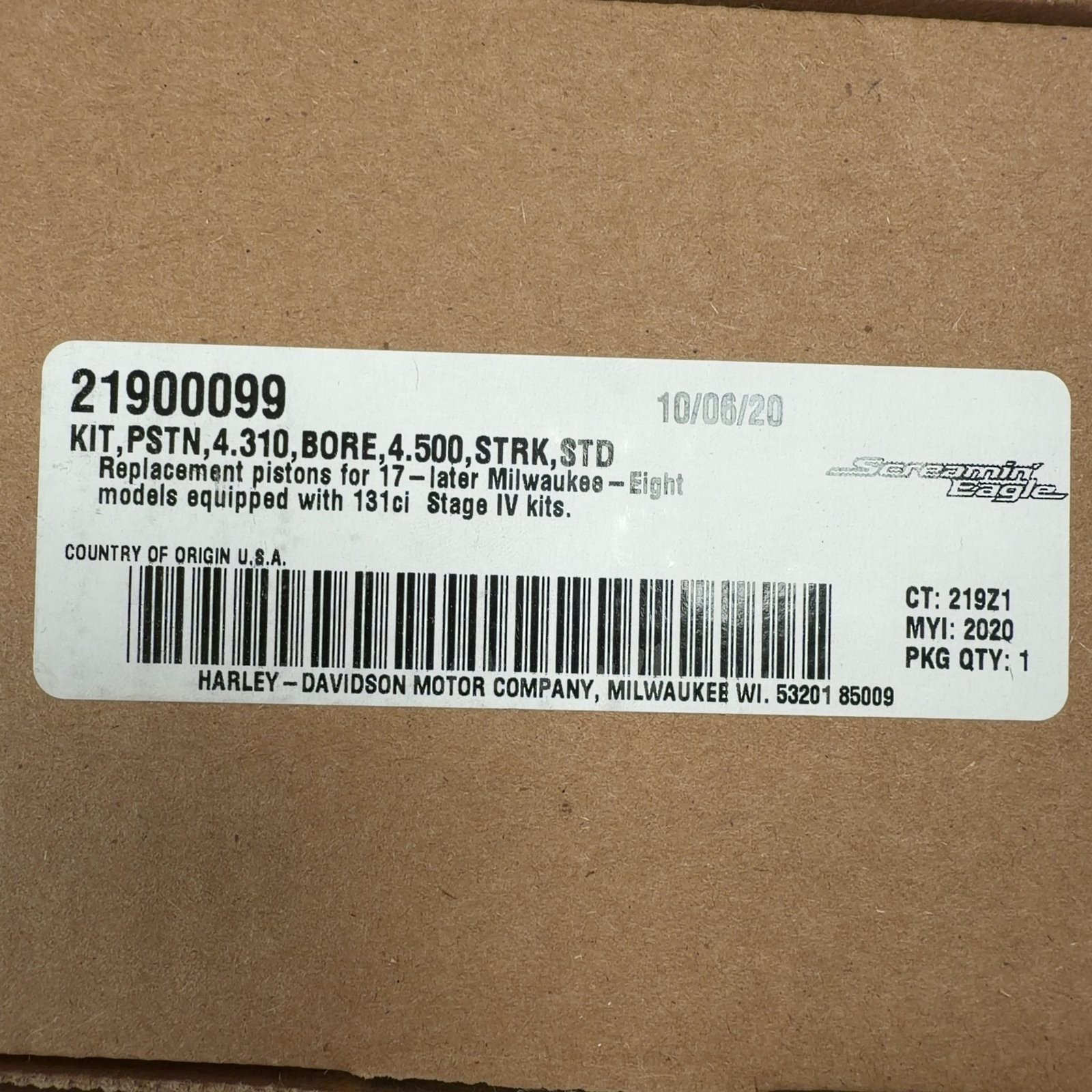 Harley-Davidson Piston Kit 21900099 Milwaukee-Eight 131ci Stage IV Two Pistons Harley-Davidson Piston Kit 21900099 Milwaukee-Eight 131ci Stage IV Two Pistons