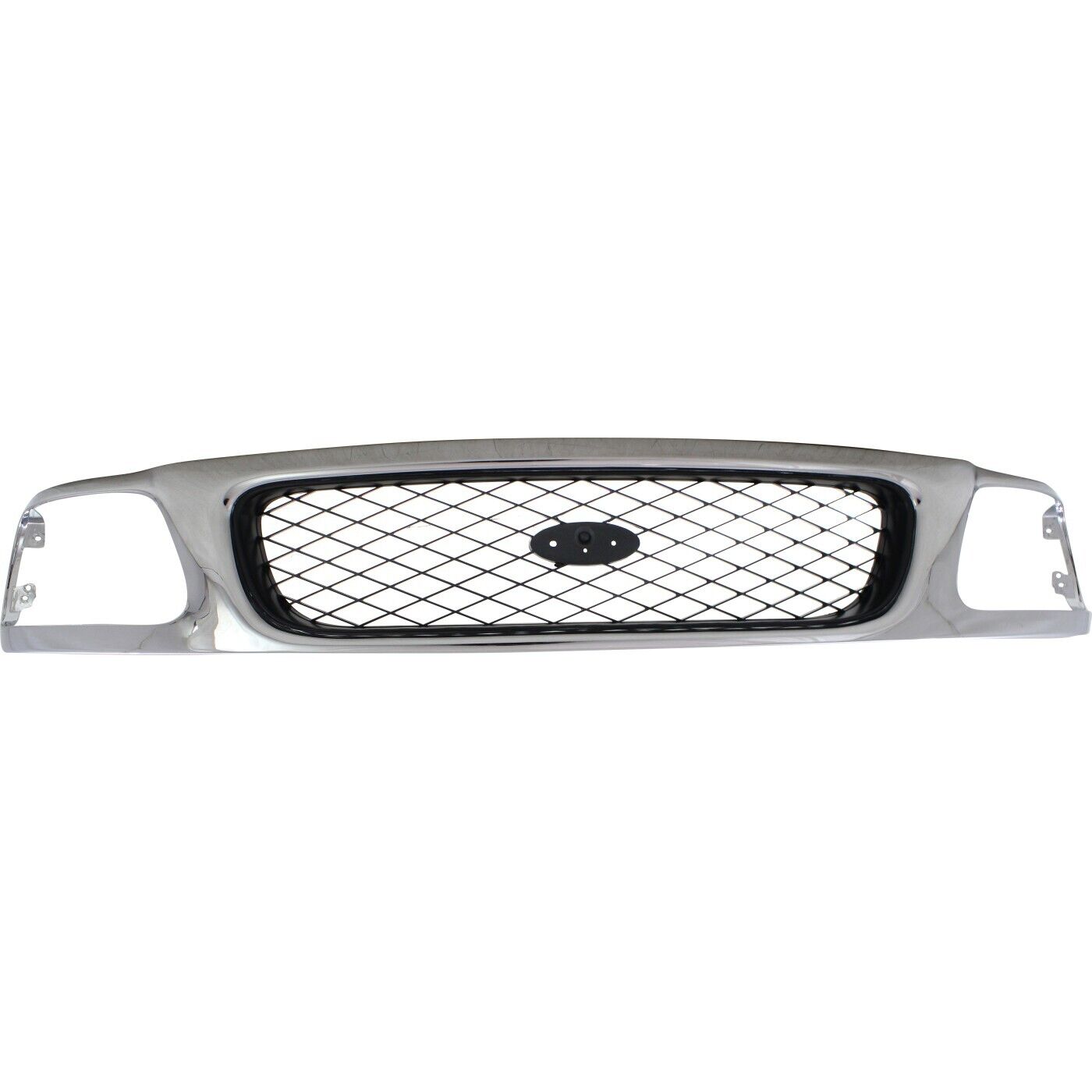 Grille For 97-98 Ford F-150 F-250 Chrome Shell w/ Silver Insert Plastic
