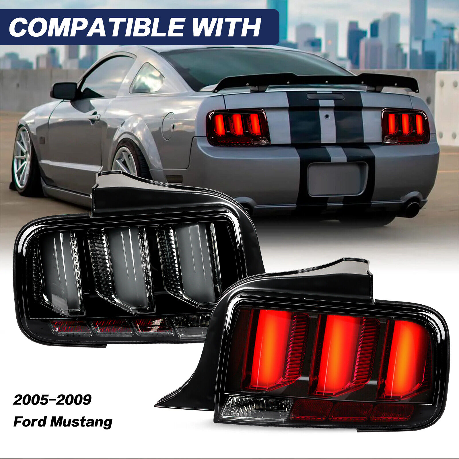 Tail Lights W/Sequential LED Lamps Rear Brake Smoked Tube For 05-09 Ford Mustang