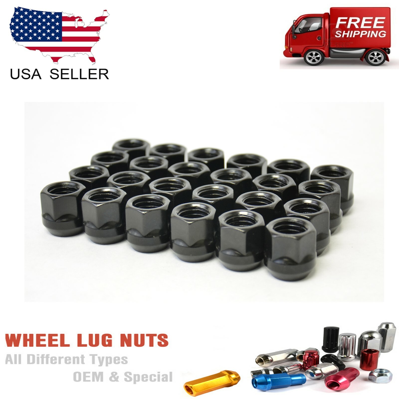 32 PCs BLACK 14X1.5 OPEN END BULGE ACORN LUG NUTS CHEVY FORD 