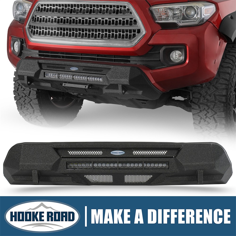 Hooke Road Front Bumper For 2016-2023 Toyota Tacoma Textured Steel Pickup Guard