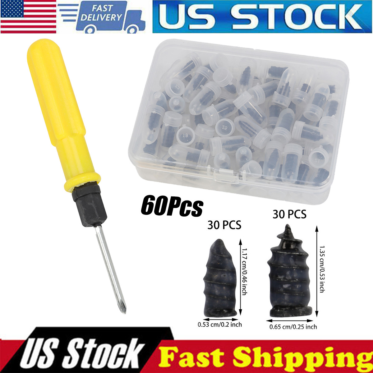 60pcs Tire Repair Rubber Nail Car Tire Repair Screw in Rubber Plug Nail Vacuum 60pcs Tire Repair Rubber Nail Car Tire Repair Screw in Rubber Plug Nail Vacuum