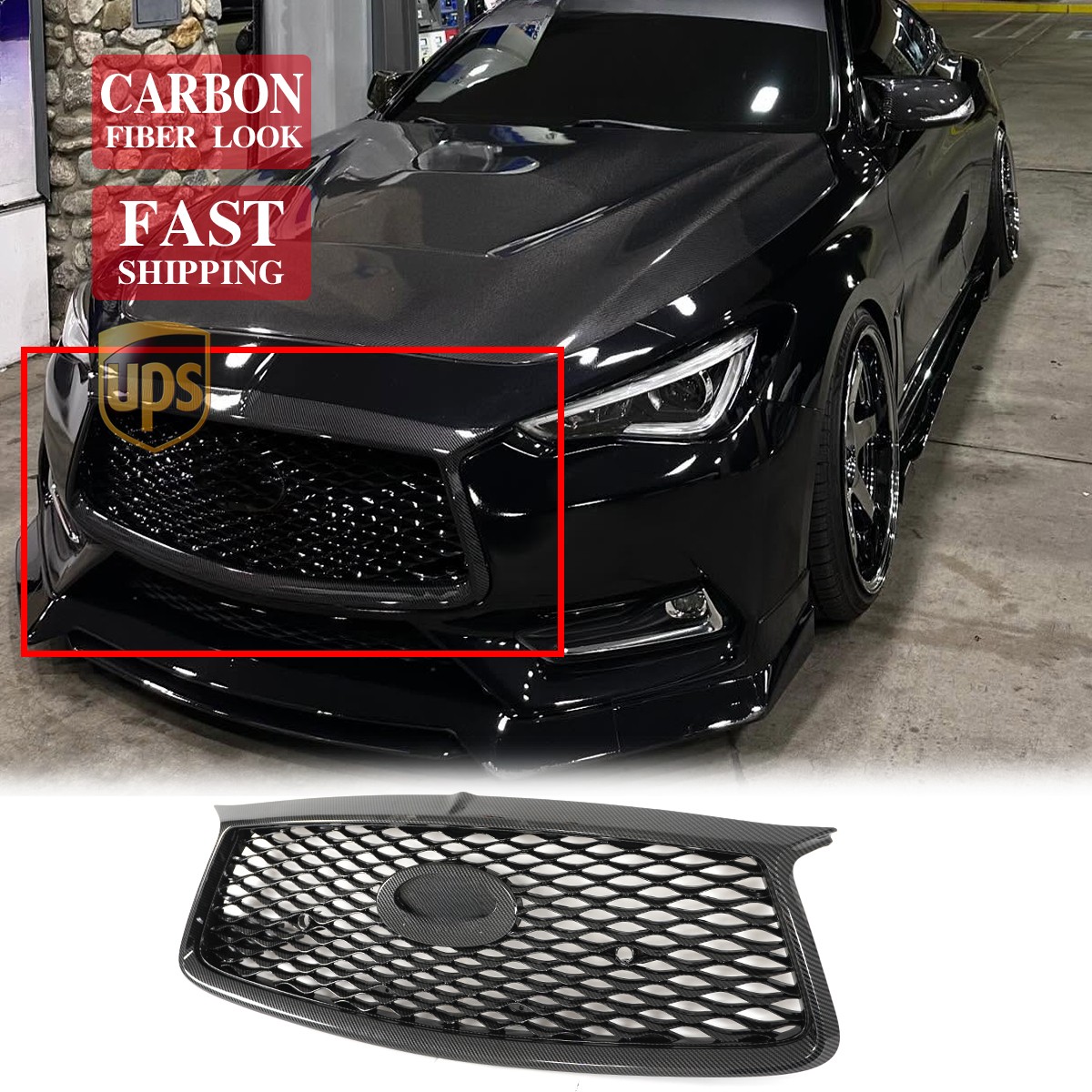 For Infiniti Q60 V37 2017-2022 Carbon Fiber Front Bumper Mesh Replacement Grill