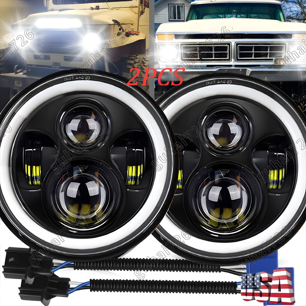 Pair 7 inch LED Headlights for 2009 - 2018 Wrangler Rubicon Sport Utility 2-Door