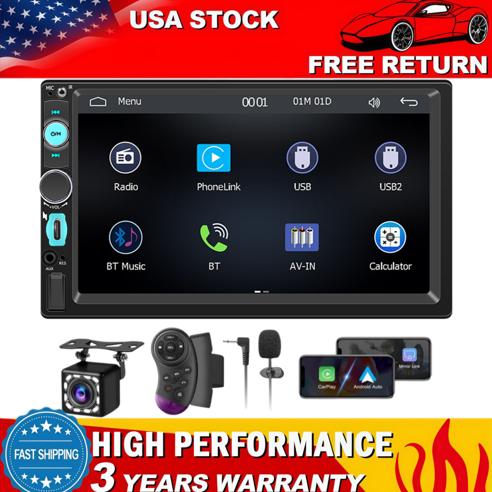 DOUBLE DIN APPLE CARPLAY ANDROID AUTO 7\