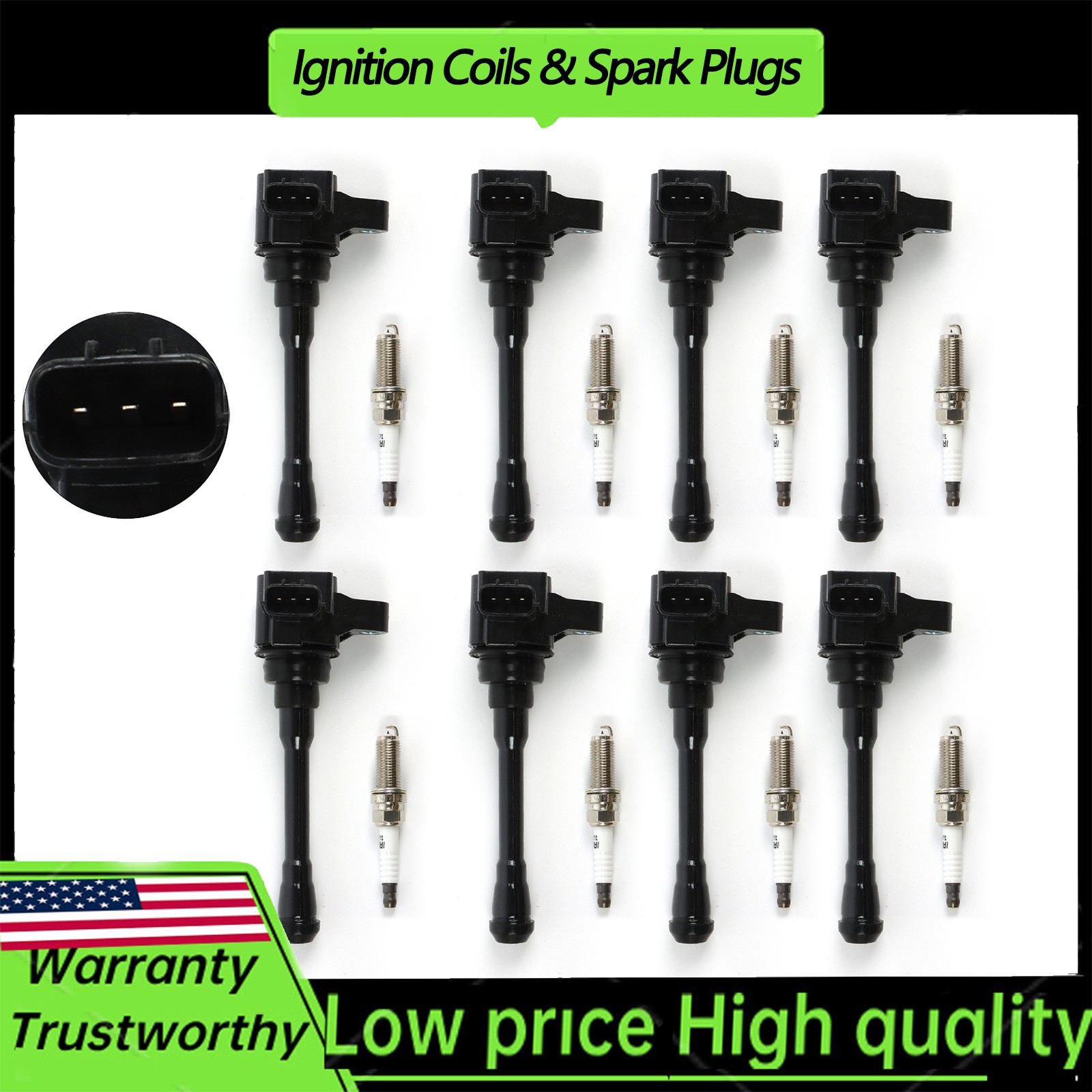 For 2017-2020 Nissan Titan 5.6L V8 8PCS Ignition Coil & Spark Plug FU812 UF813