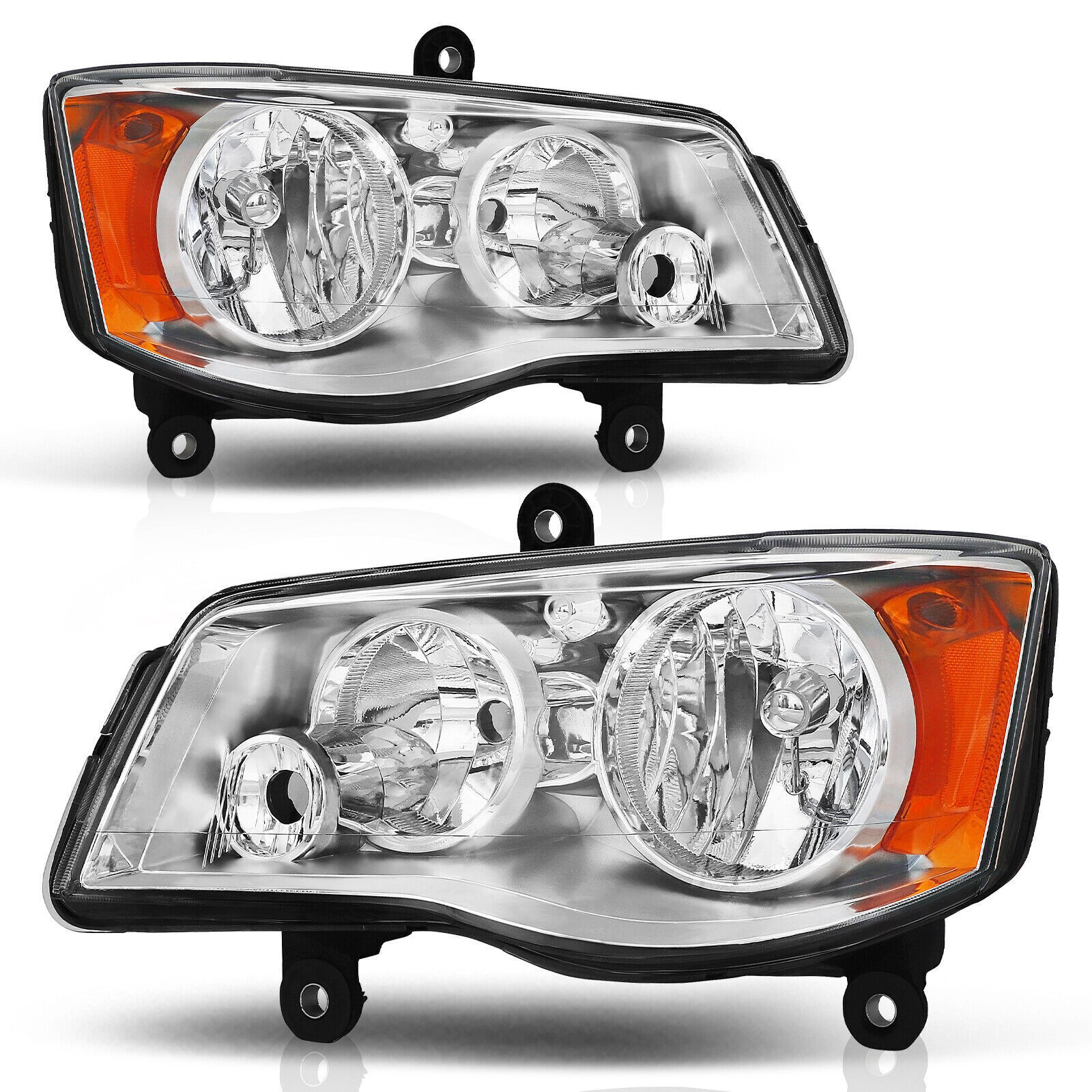 Chrome Headlights For 11 12 19 Dodge Grand Caravan 08-16 Chrysler Town & Country