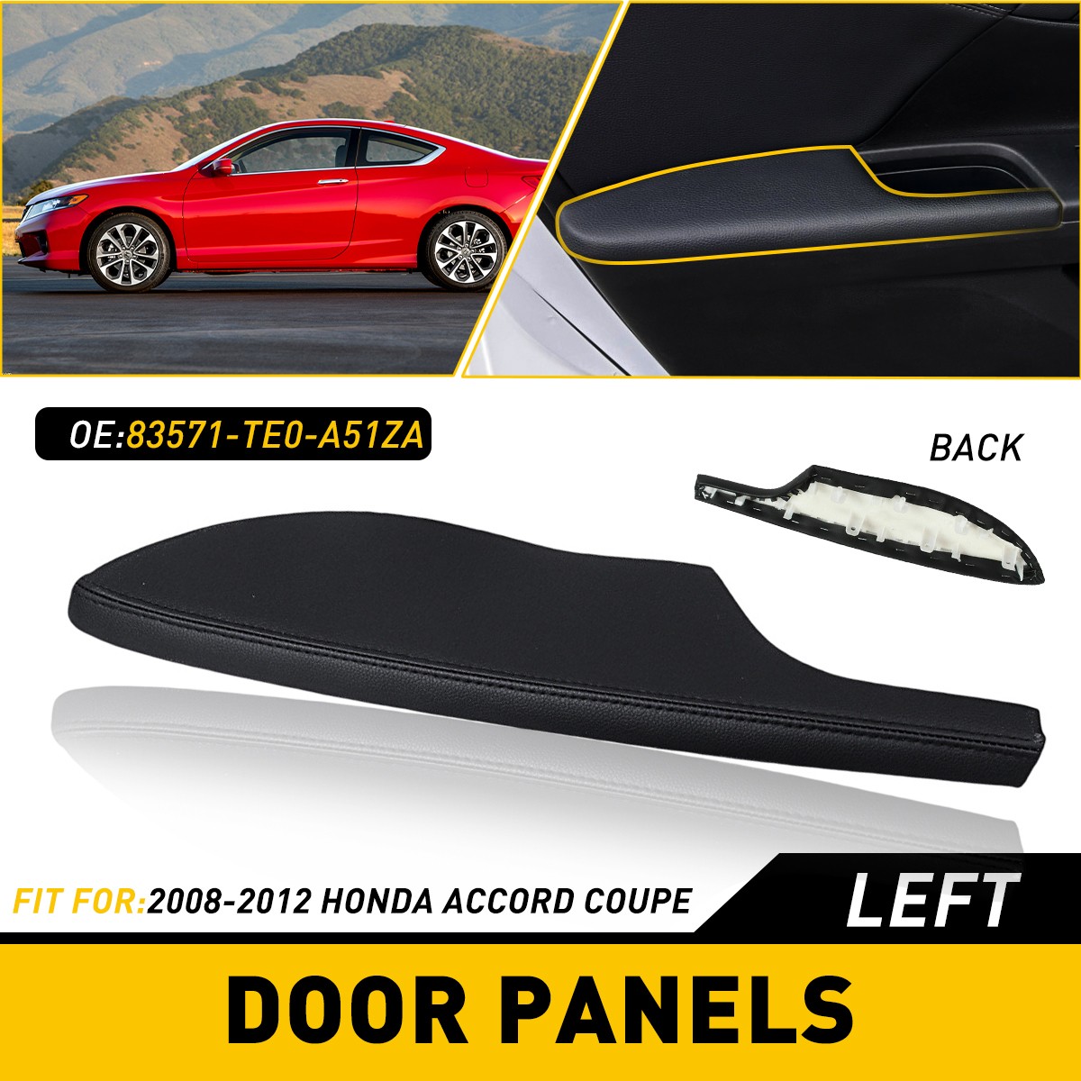 For 2008-12 Accord Honda Coupe Left+Right Side Door Armrest Panel Black Leather