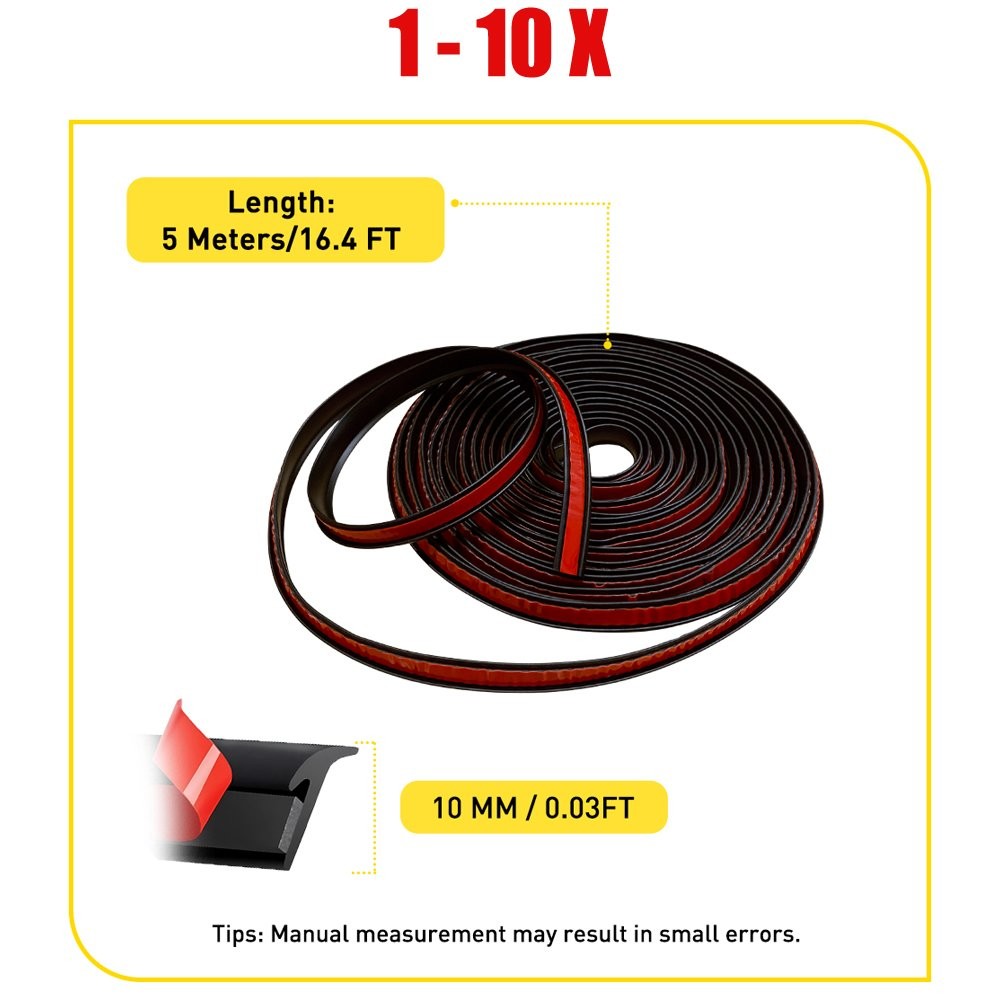 1-10X 10MMx5M T-shape Rubber Seal Trim Prevent Water Leakage Windshield Sunroof