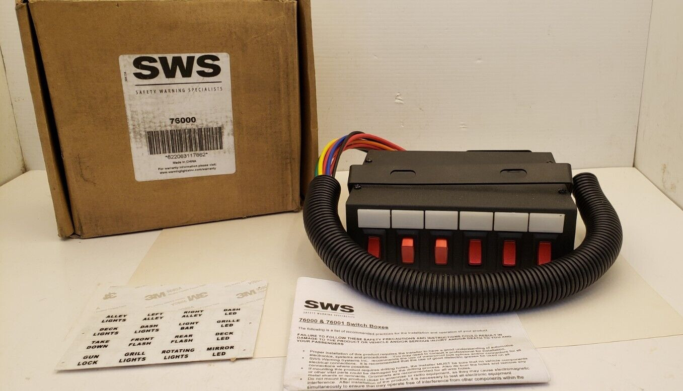 SWS WARNING SPECIALISTS 76000 SWITCH BOX, 6 ROCKER PANEL, 12VDC, NIB