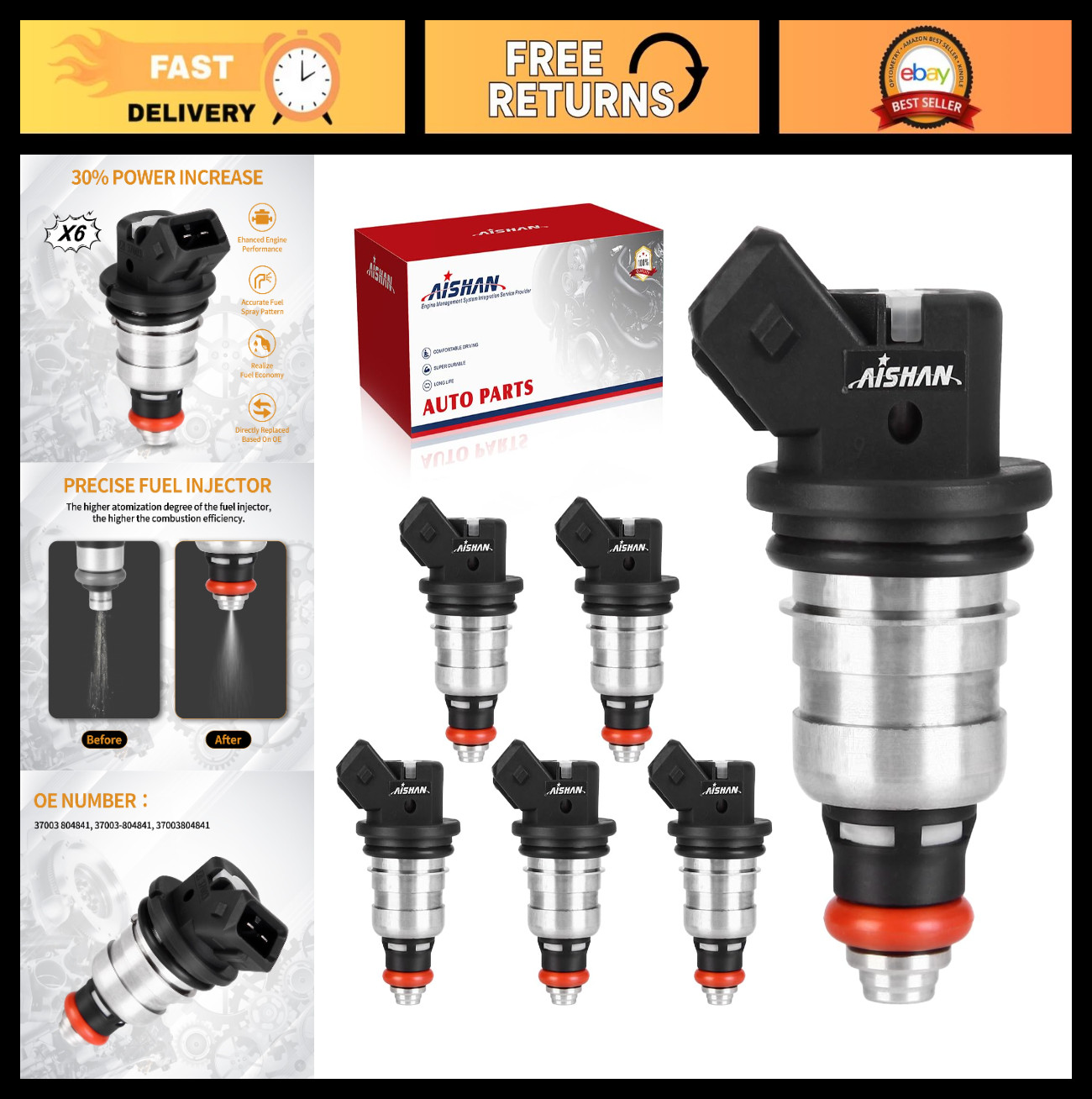 6PCS Fuel Injectors 1 Hole for Mercury Outboard 150HP DFI Optimax, Mariner 135-2