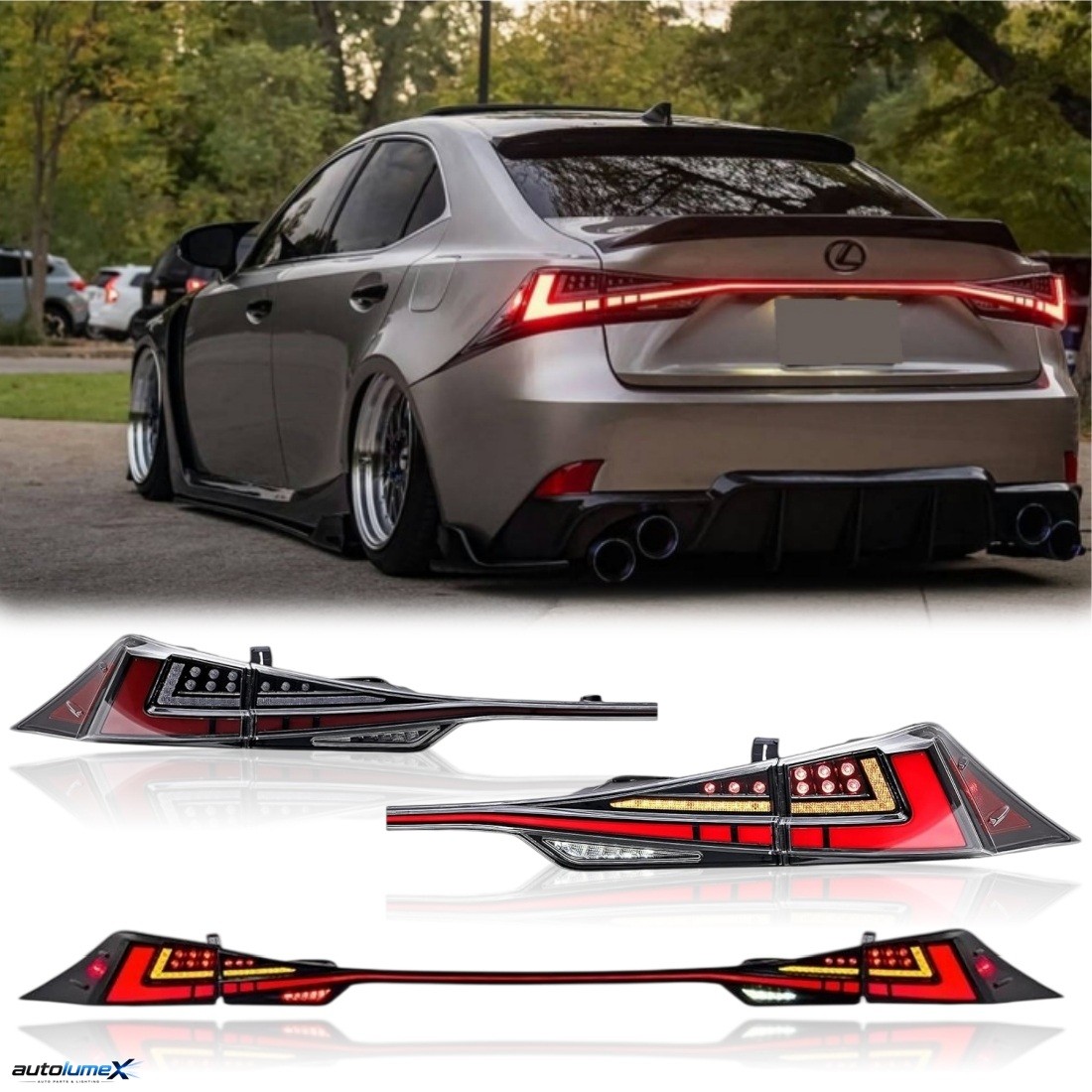 LED Clear Tail Lights For 2014-2020 Lexus IS250 IS300 IS350 ISF W/ Middle Light