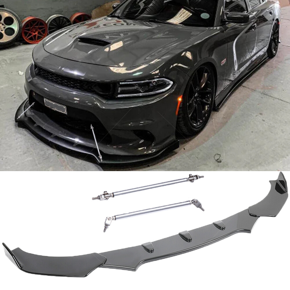 Car Front Lower Bumper Lip Splitter + Strut Rod Bar For Dodge Charger GT R/T SRT