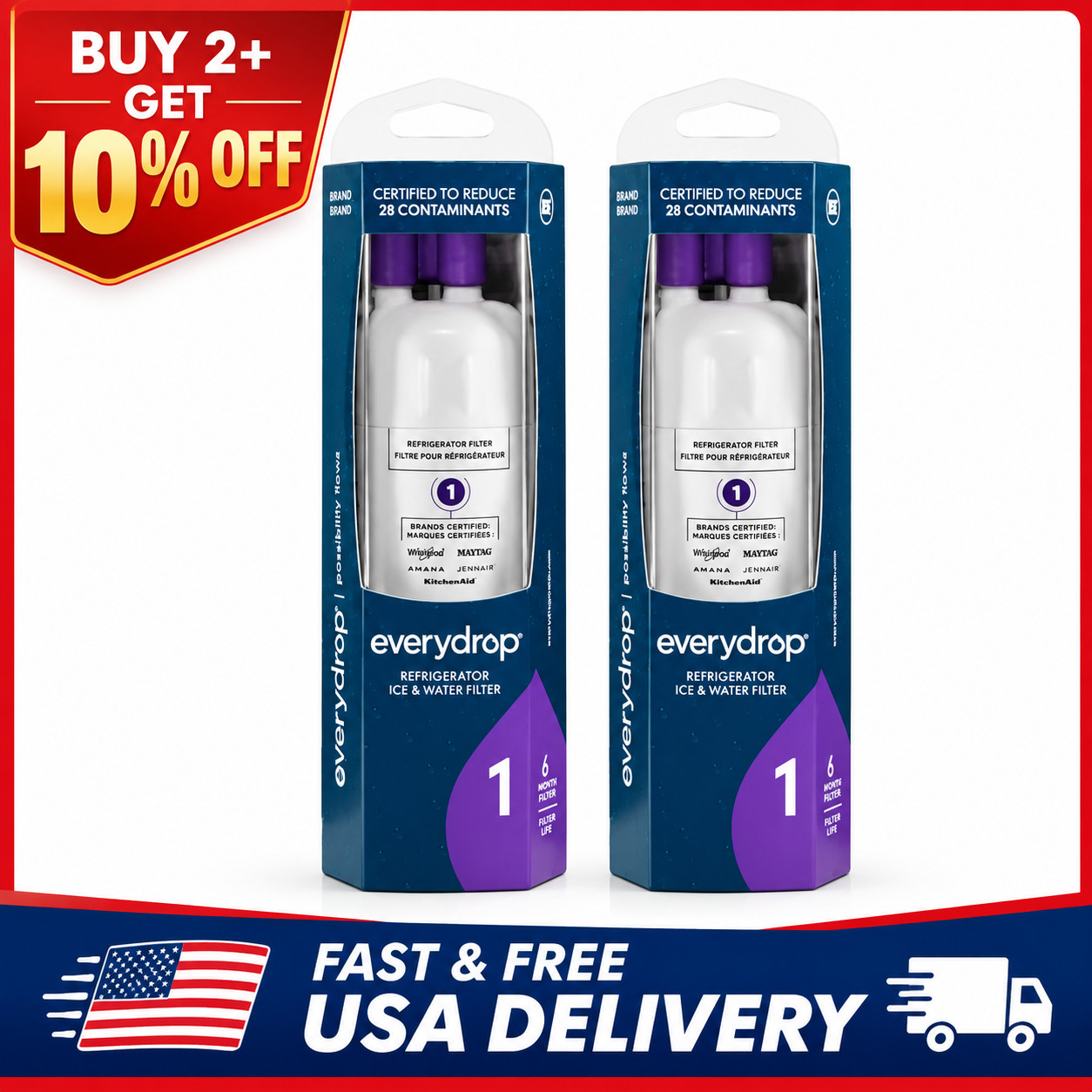2 Pack EDR1RXD1 9081 Refrigerator Water & Ice Filter Replacement | US STOCK