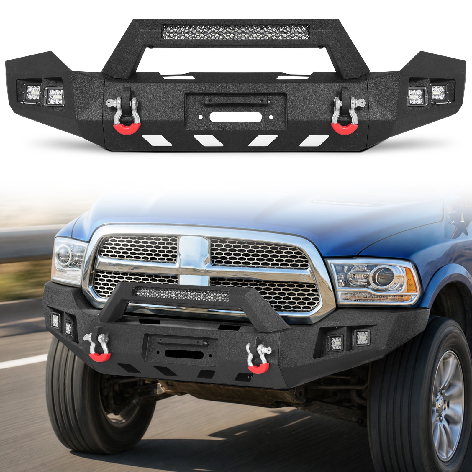 Front/Rear Bumper For 2013-2024 Ram 1500 Classic W/LED Light D-ring Sensor Holes