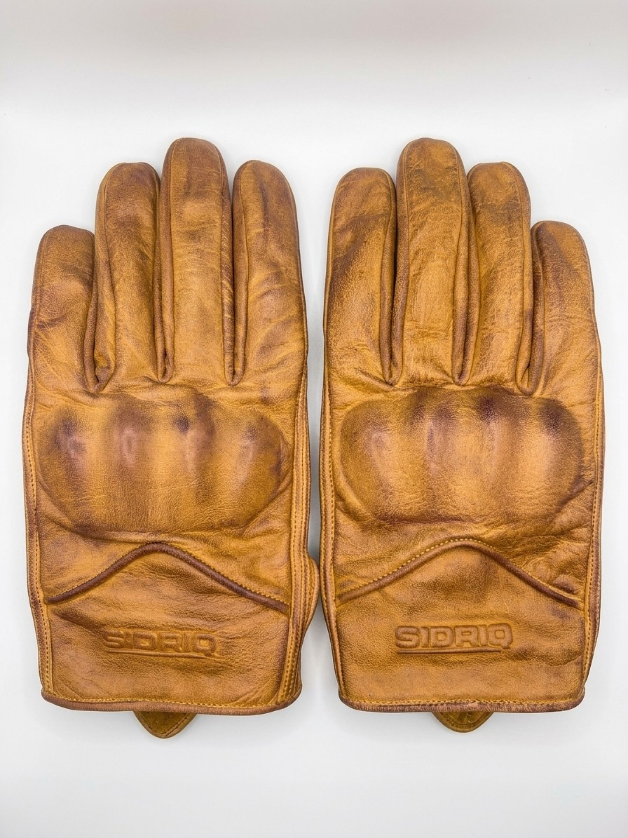 Knuckle Protective Distressed Tan Leather Motorcycle Gloves Vintage Touchscreen Knuckle Protective Distressed Tan Leather Motorcycle Gloves Vintage Touchscreen