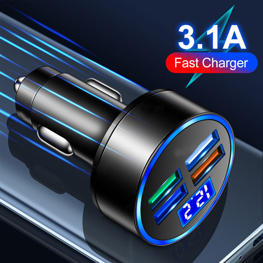 4 Port USB Phone Car Charger Adapter  Fast Charging Accessories LED Display
